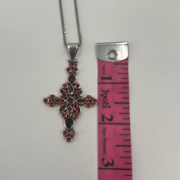 Sterling silver garnet encrusted cross pendant necklace - Picture 8 of 8